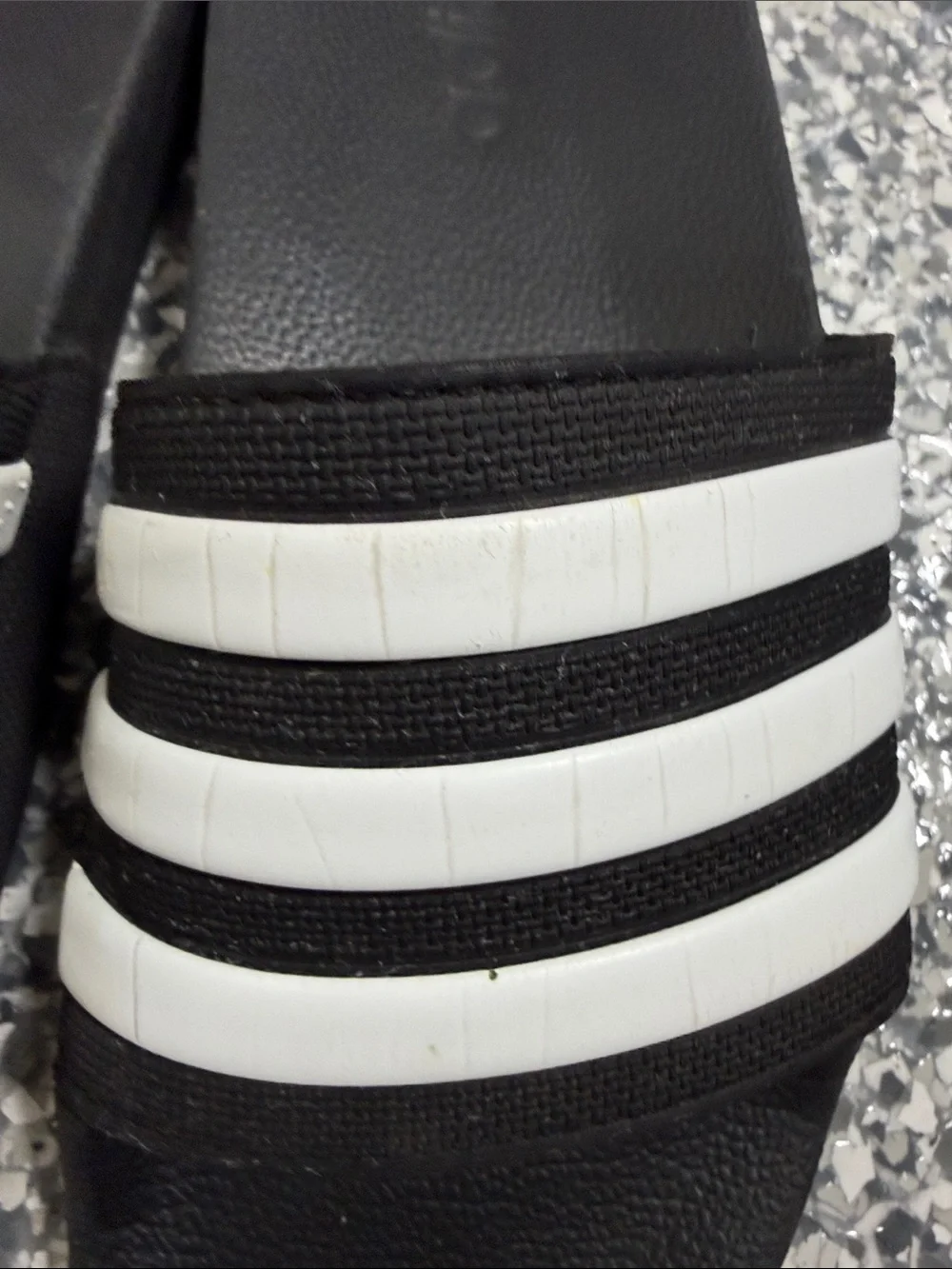 adidas Black Slides with White Three-Stripes- Boys Size 4